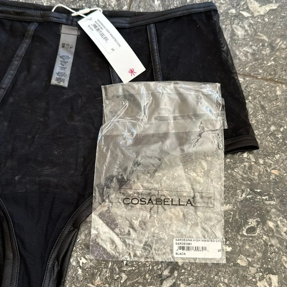 Cosabella Black Sardegna High Waisted Mesh Bikini. Faux leather trim. New. Small - Picture 7 of 7